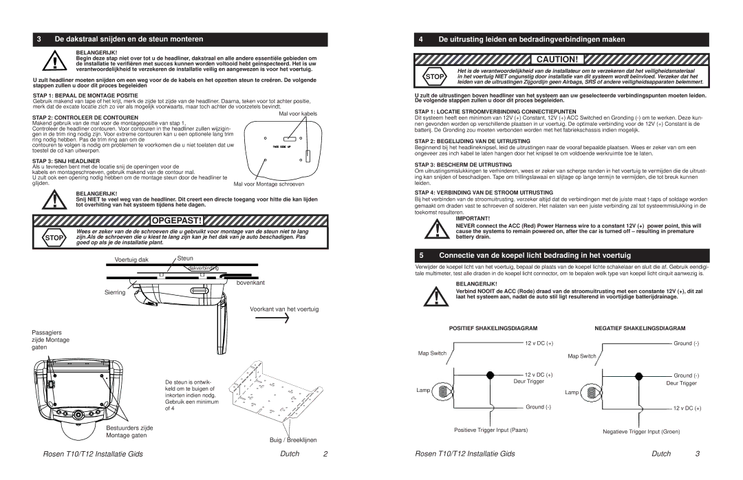 Rosen Entertainment Systems T12, T10 installation manual Opgepast, De dakstraal snijden en de steun monteren 