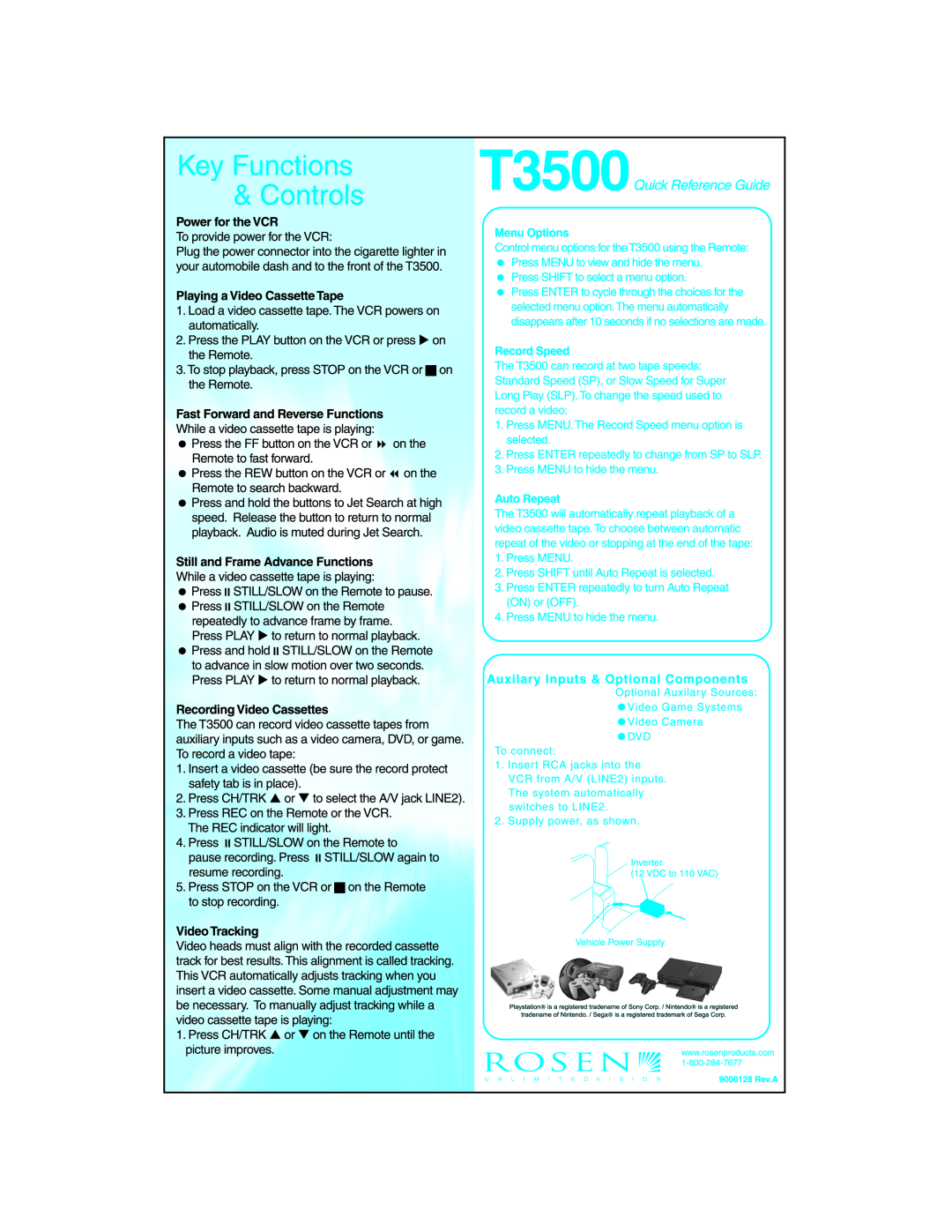 Rosen Entertainment Systems T3500 manual 
