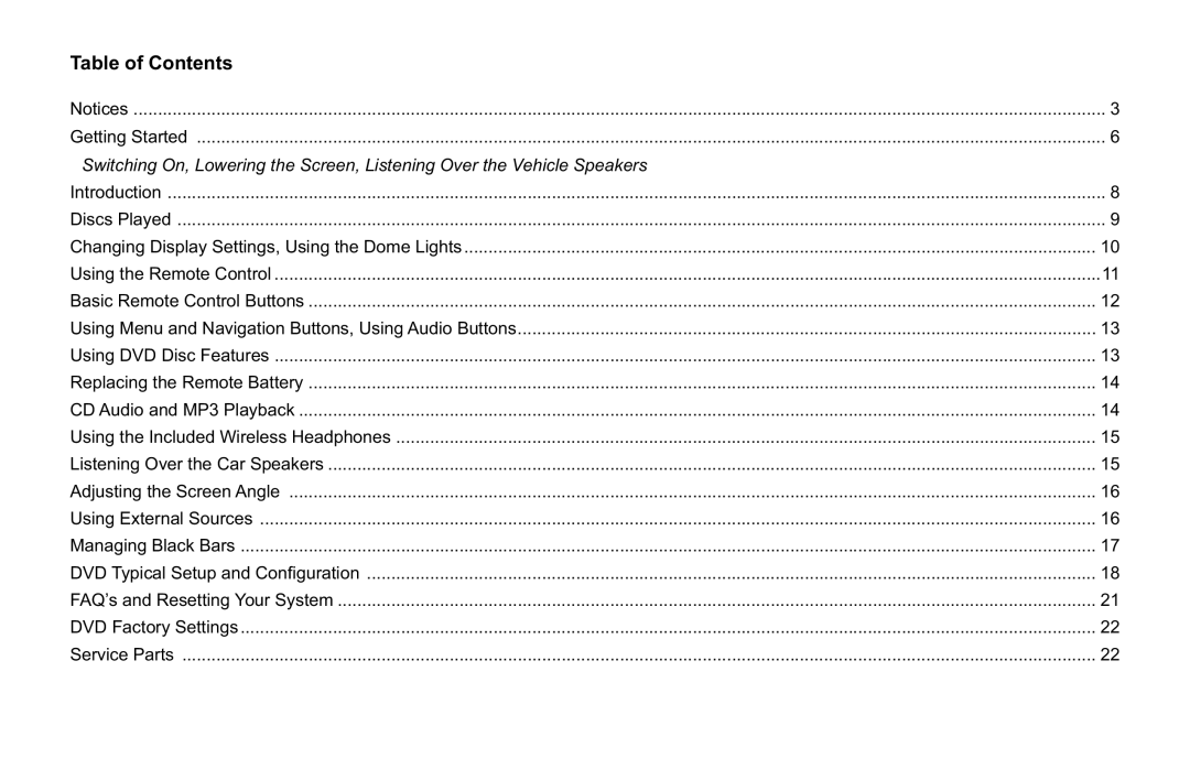 Rosen Entertainment Systems T8 owner manual Table of Contents 