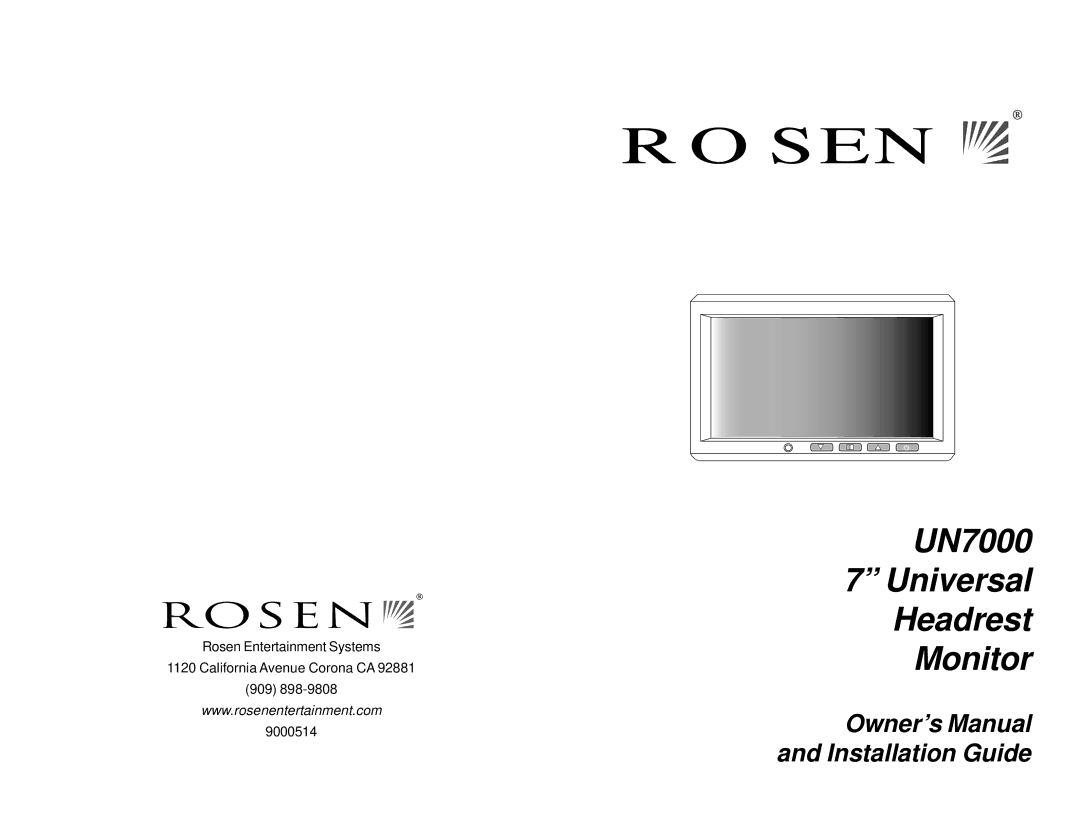 Rosen Entertainment Systems UN7000 owner manual Rosen 