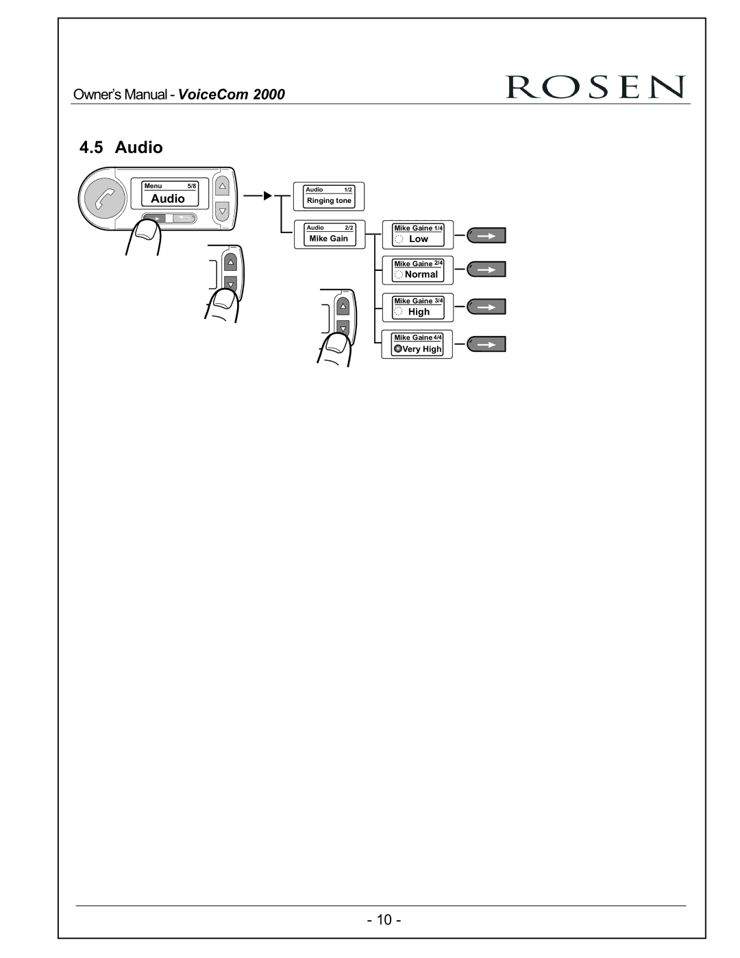 Rosen Entertainment Systems VoiceCom2000 owner manual Audio 