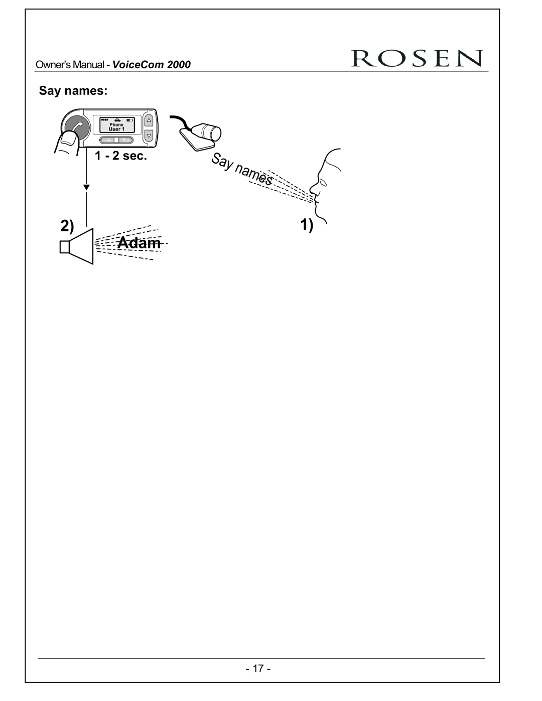 Rosen Entertainment Systems VoiceCom2000 owner manual Say names 