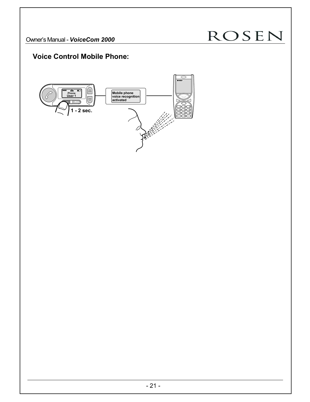 Rosen Entertainment Systems VoiceCom2000 owner manual Voice Control Mobile Phone 