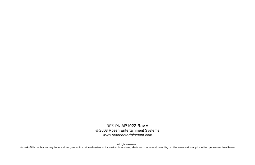 Rosen Entertainment Systems Z8 owner manual RES PN AP1022 Rev a 