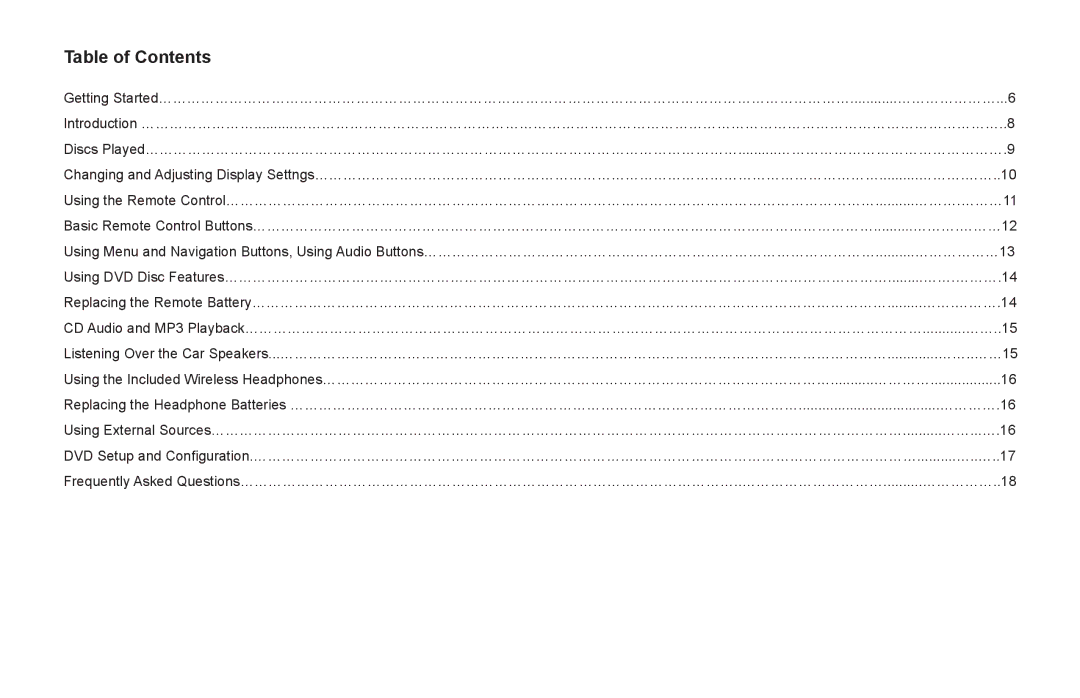 Rosen Entertainment Systems Z8 owner manual Table of Contents 