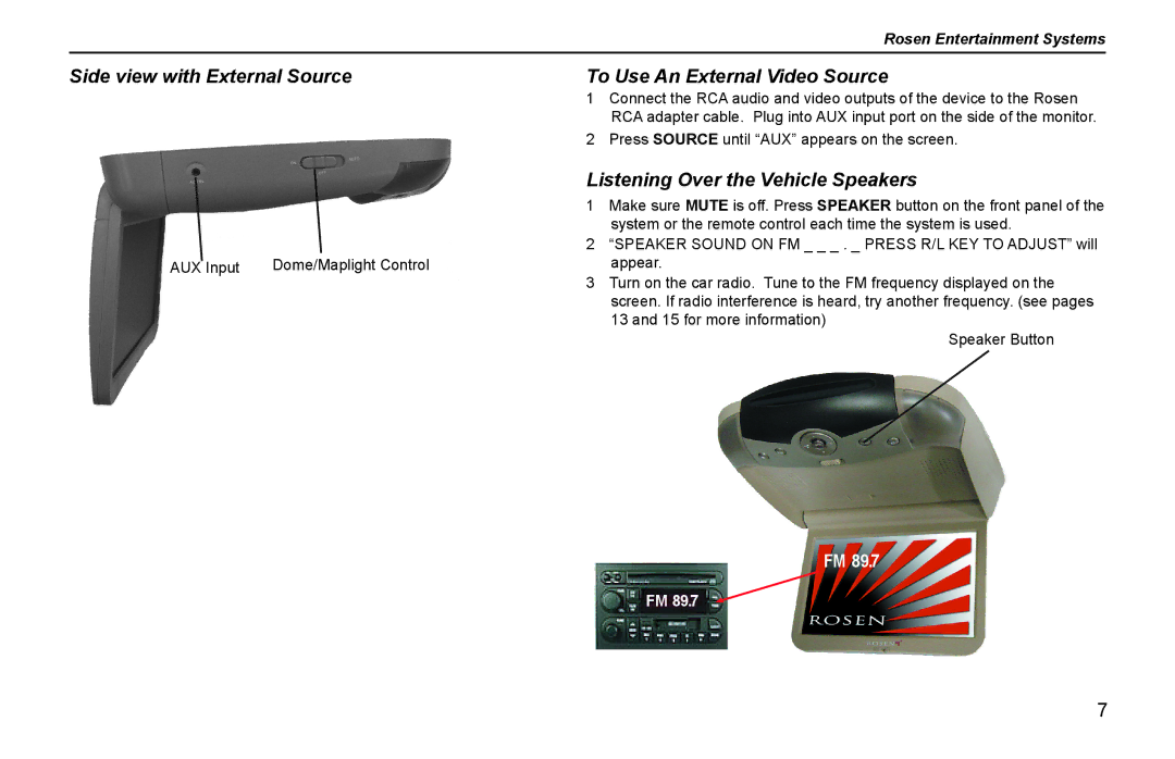 Rosen Entertainment Systems Z8 owner manual Side view with External Source 