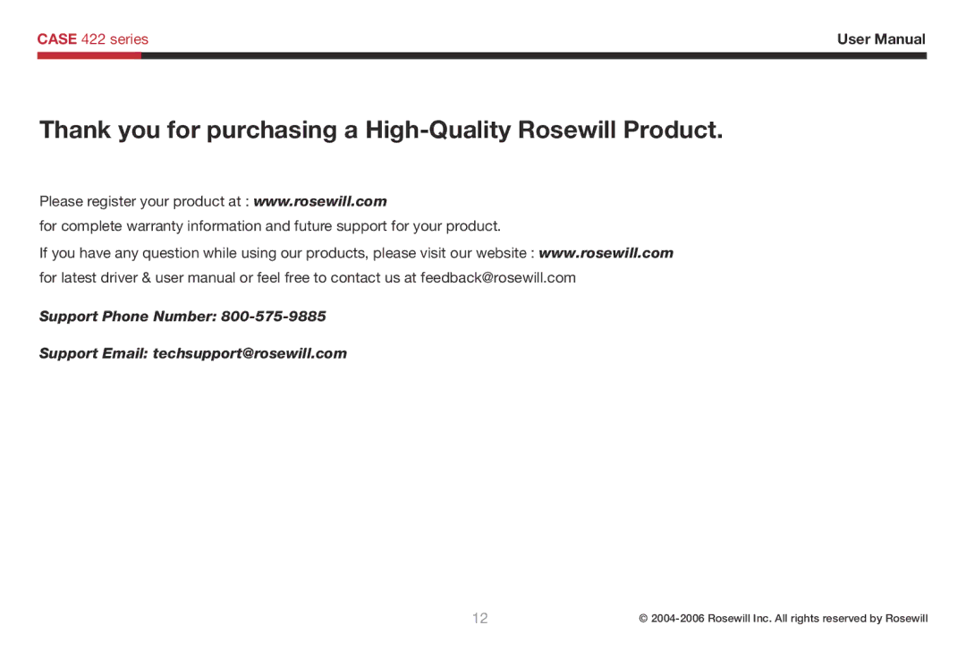 Rosewill 422 user manual Thank you for purchasing a High-Quality Rosewill Product 