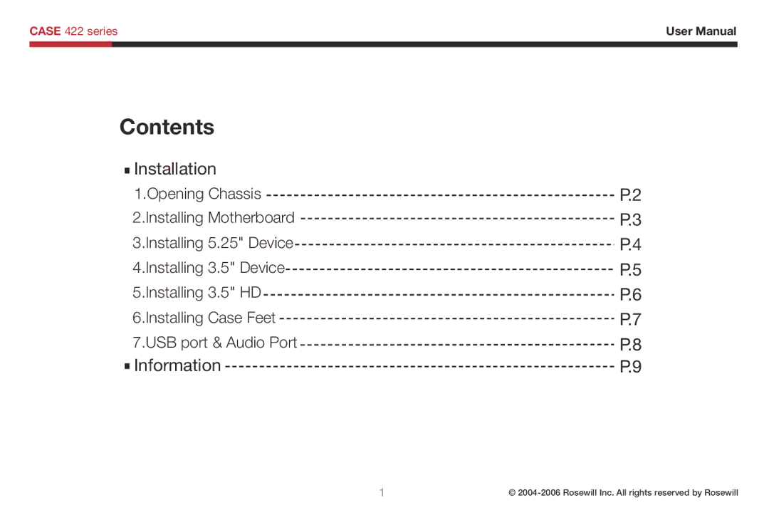 Rosewill 422 user manual Contents 