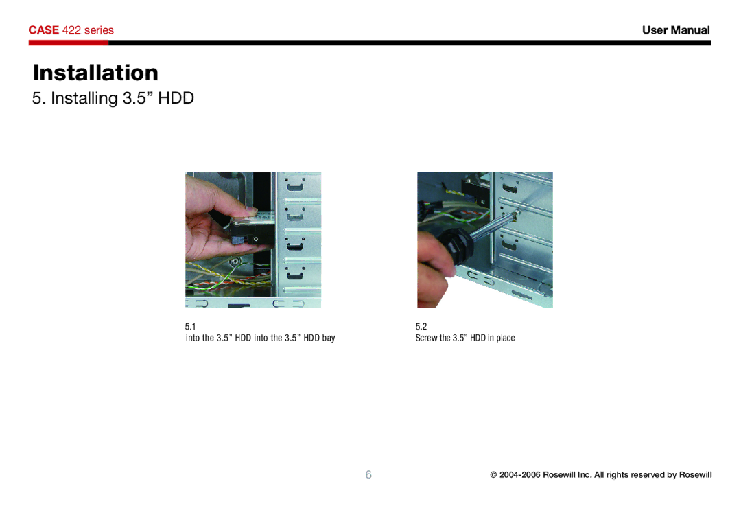 Rosewill 422 user manual Installing 3.5 HDD 