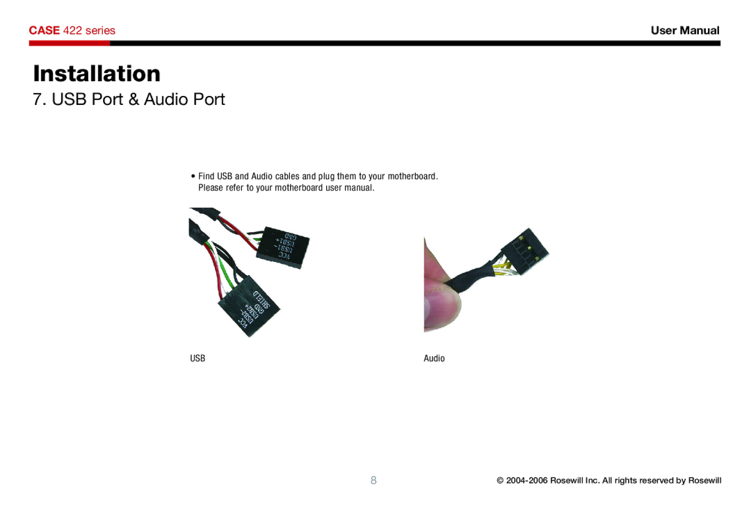 Rosewill 422 user manual USB Port & Audio Port 