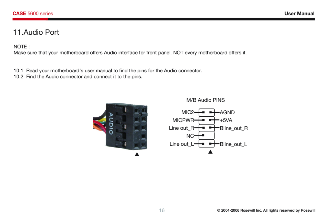 Rosewill user manual Audio Port, CASE 5600 series, User Manual 