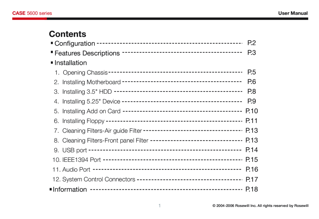 Rosewill 5600 user manual Contents 