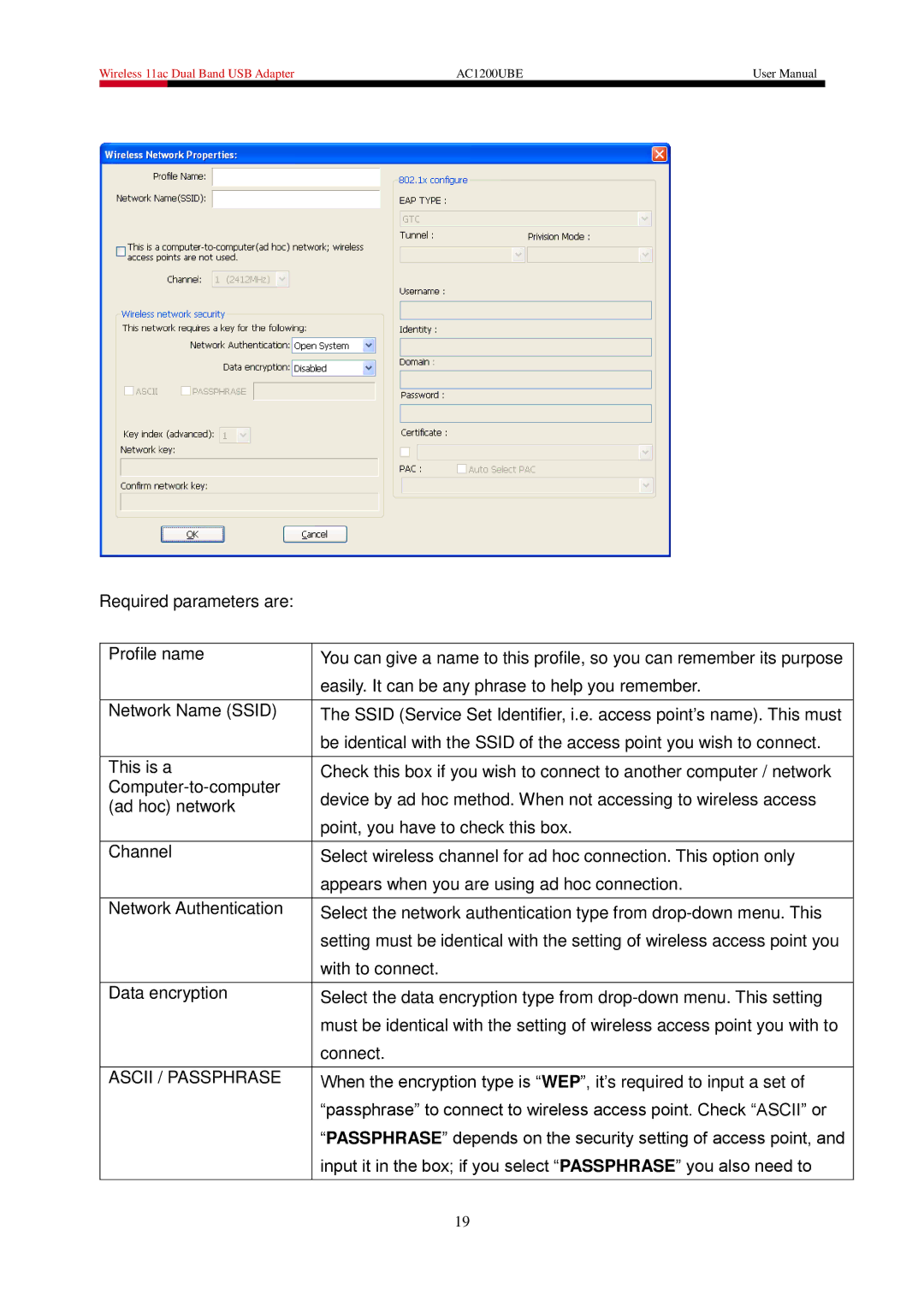 Rosewill AC1200UBE user manual Ascii / Passphrase 