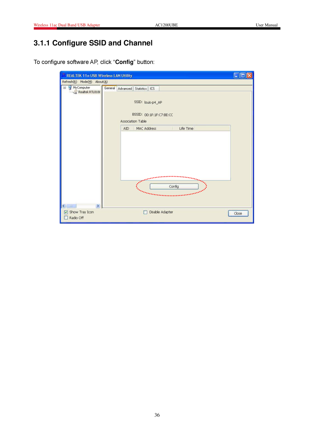 Rosewill AC1200UBE user manual Configure Ssid and Channel 