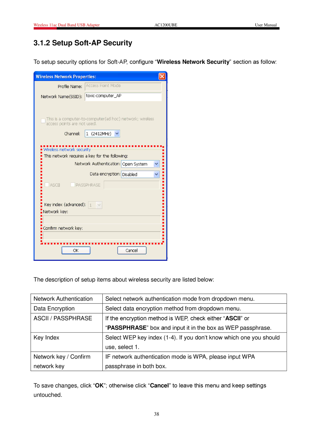 Rosewill AC1200UBE user manual Setup Soft-AP Security 