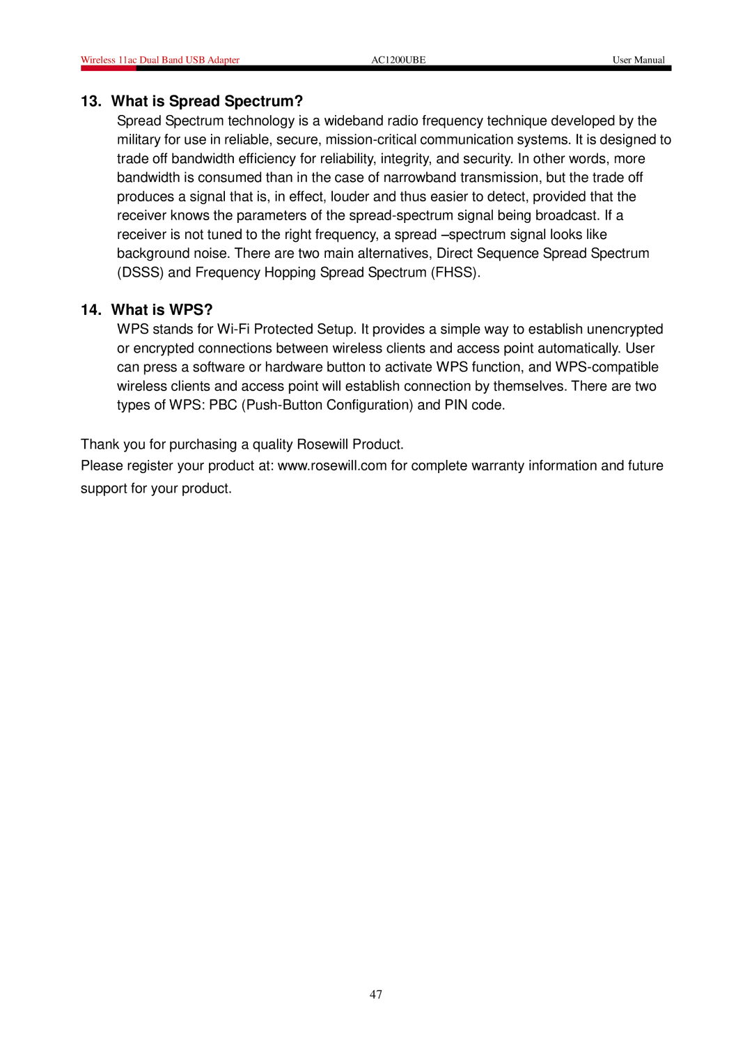 Rosewill AC1200UBE user manual What is Spread Spectrum? 