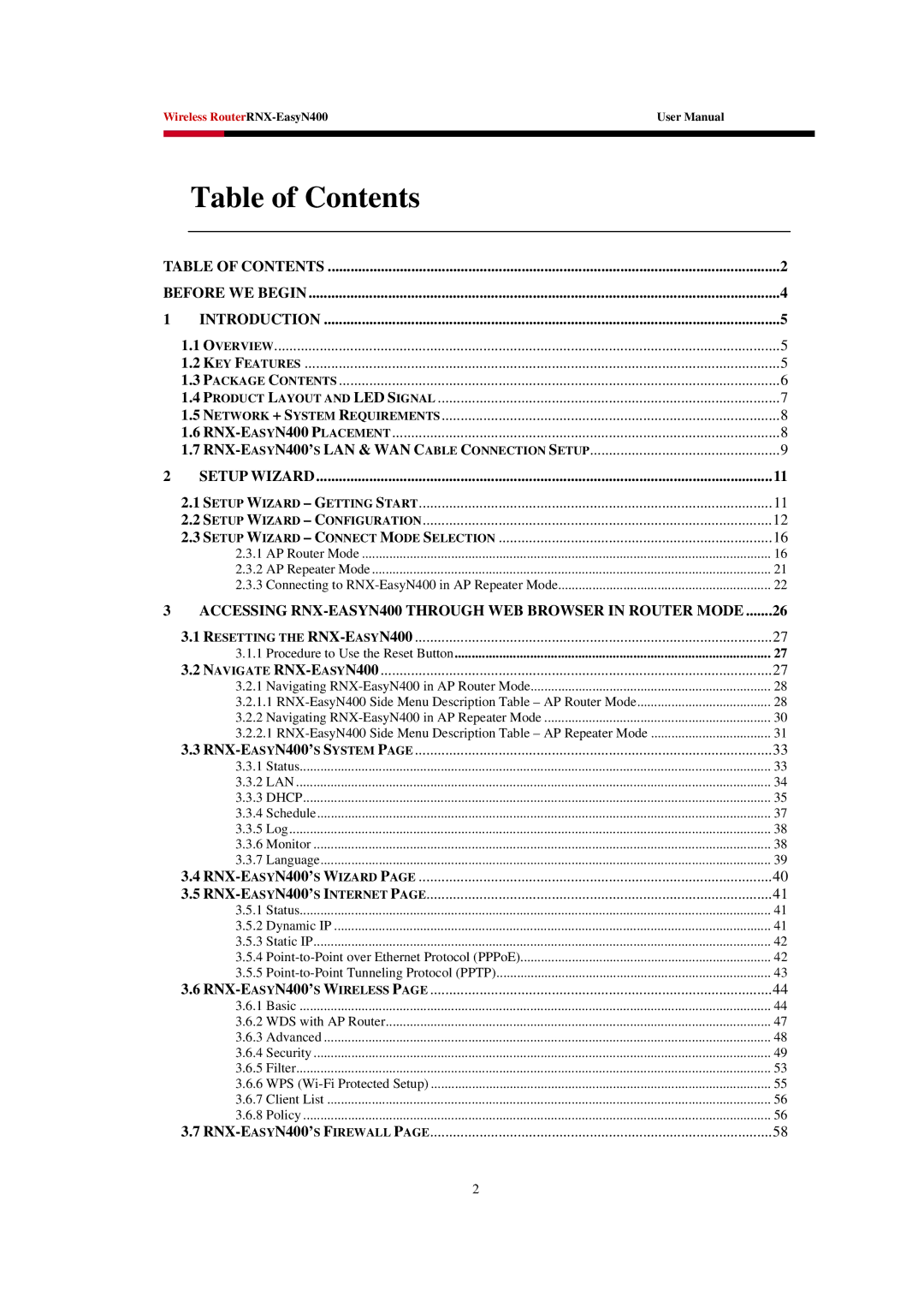Rosewill EASYN400 user manual Table of Contents 
