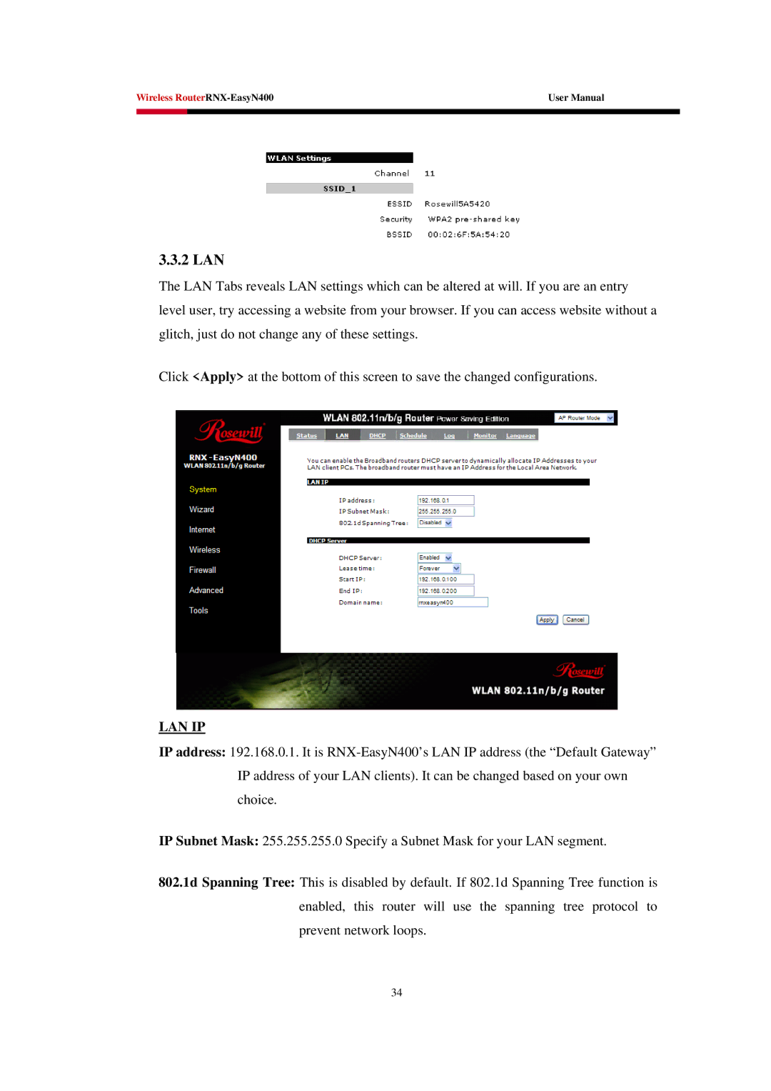 Rosewill EASYN400 user manual 2 LAN, Lan Ip 