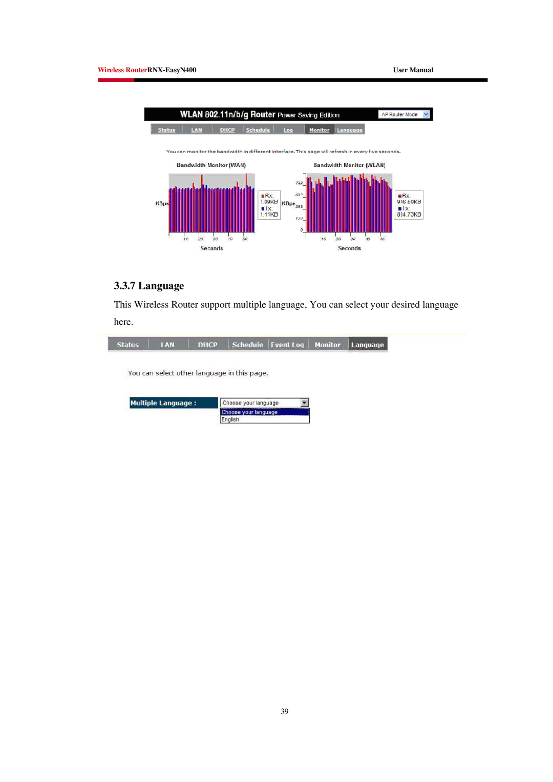 Rosewill EASYN400 user manual Language 