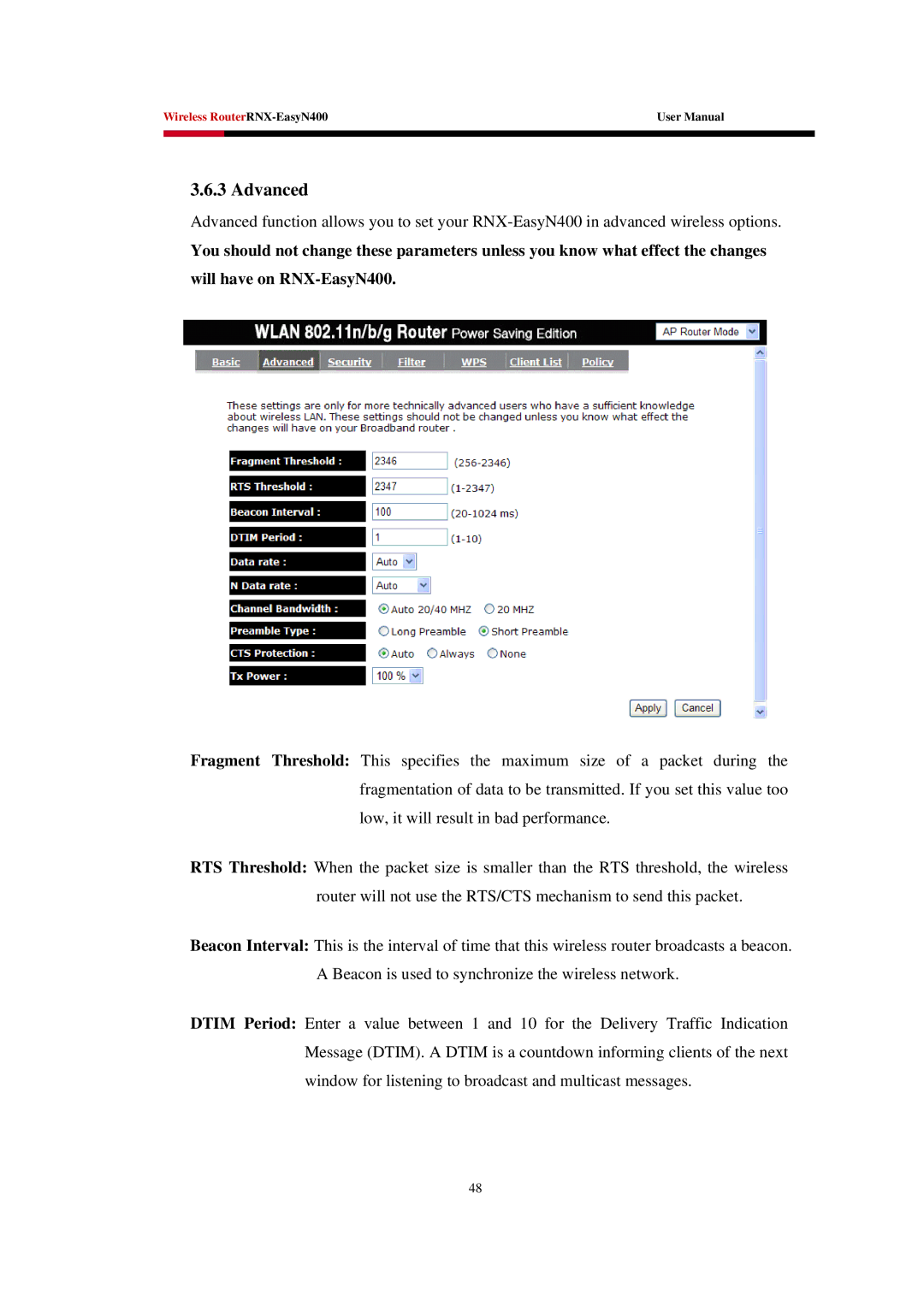 Rosewill EASYN400 user manual Advanced 