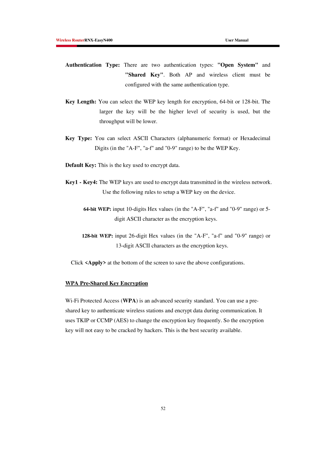 Rosewill EASYN400 user manual WPA Pre-Shared Key Encryption 