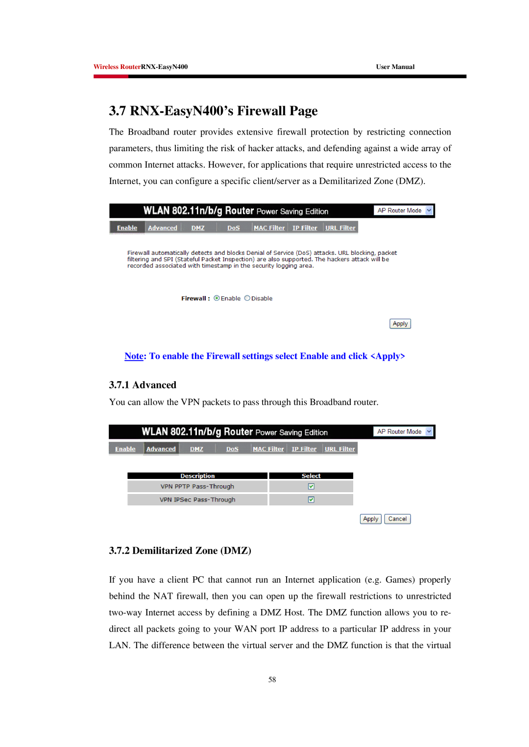 Rosewill EASYN400 user manual RNX-EasyN400’s Firewall, Demilitarized Zone DMZ 