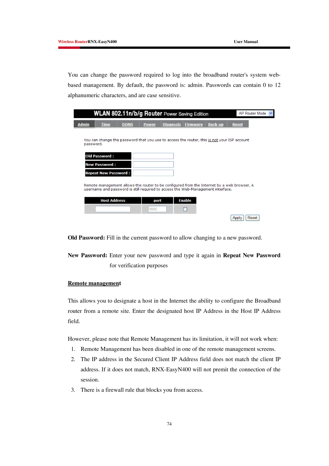 Rosewill EASYN400 user manual Remote management 