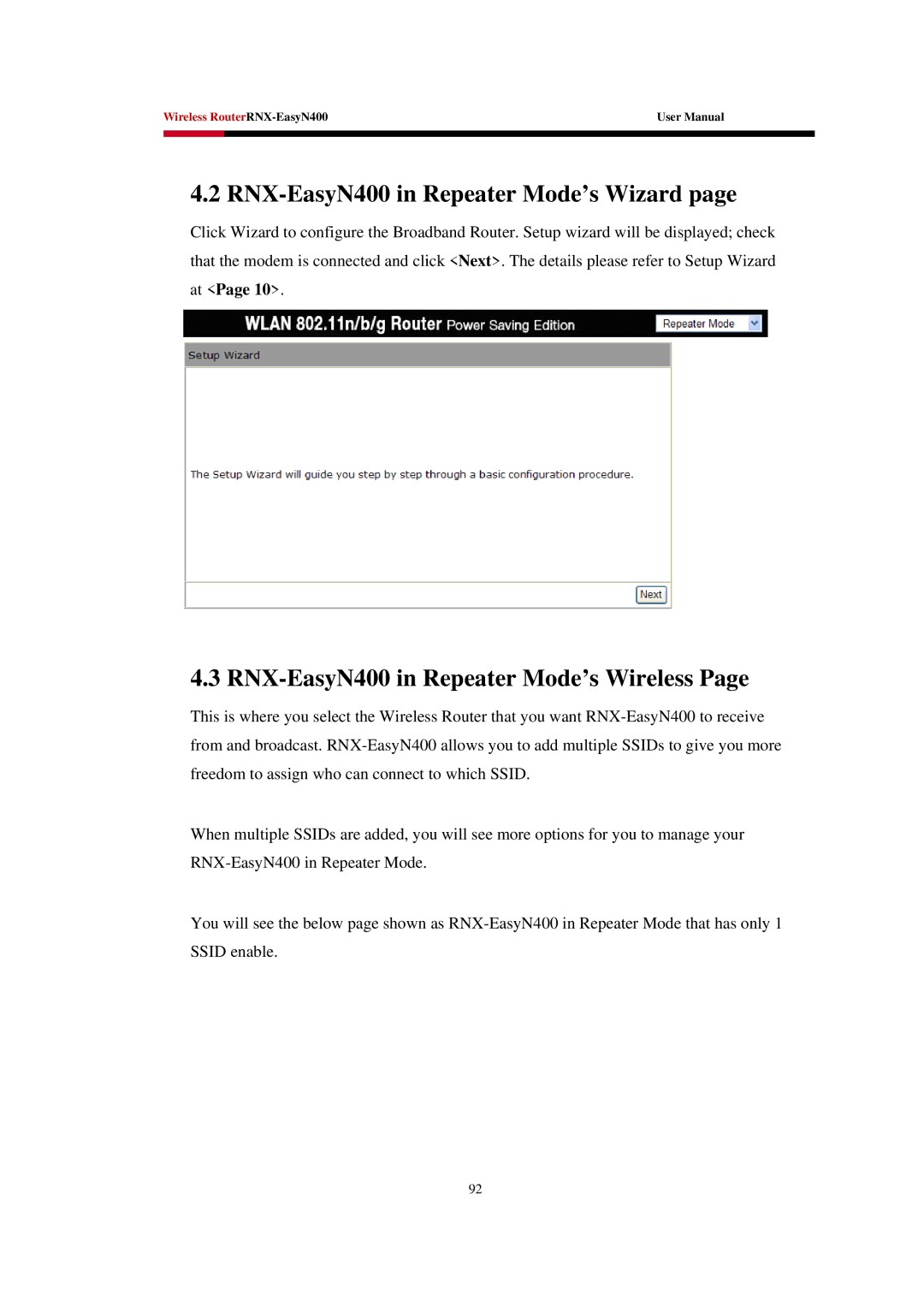 Rosewill EASYN400 user manual RNX-EasyN400 in Repeater Mode’s Wizard, RNX-EasyN400 in Repeater Mode’s Wireless 