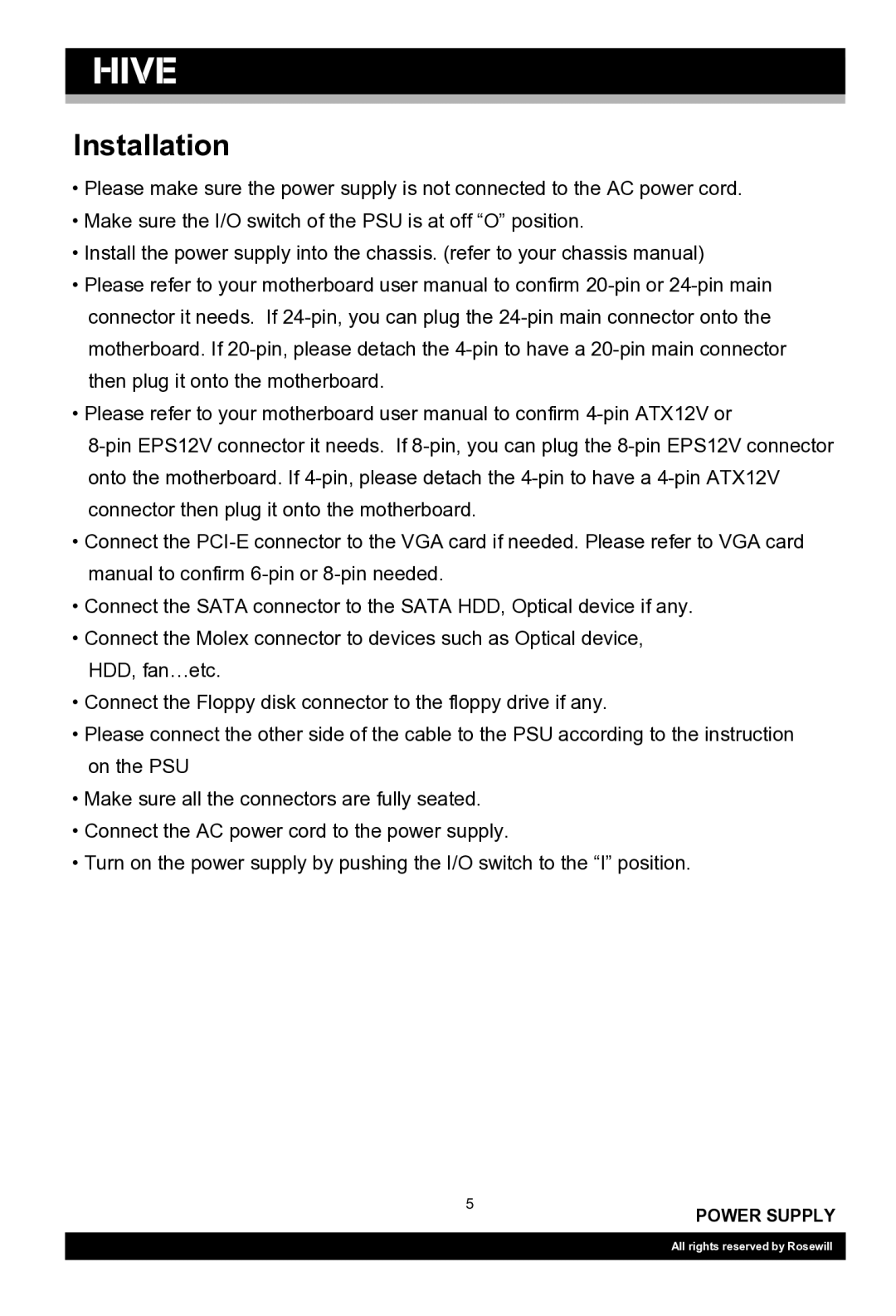 Rosewill HIVE-650, HIVE-550, HIVE-750 user manual Information 