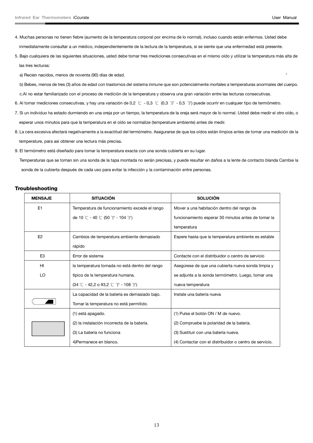 Rosewill i-Ccurate user manual Mensaje Situación Solución 