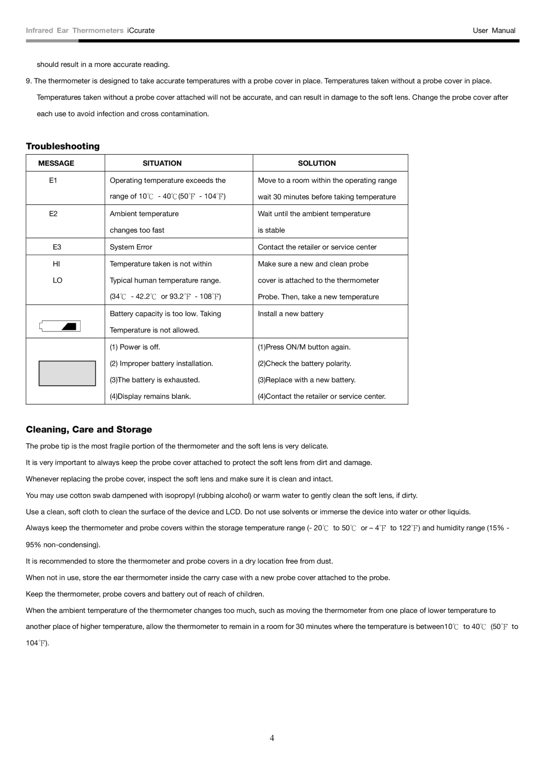 Rosewill i-Ccurate user manual Troubleshooting, Cleaning, Care and Storage 