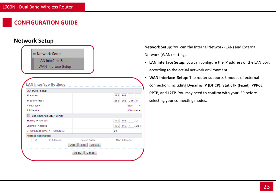 Rosewill L600N manual Network Setup 