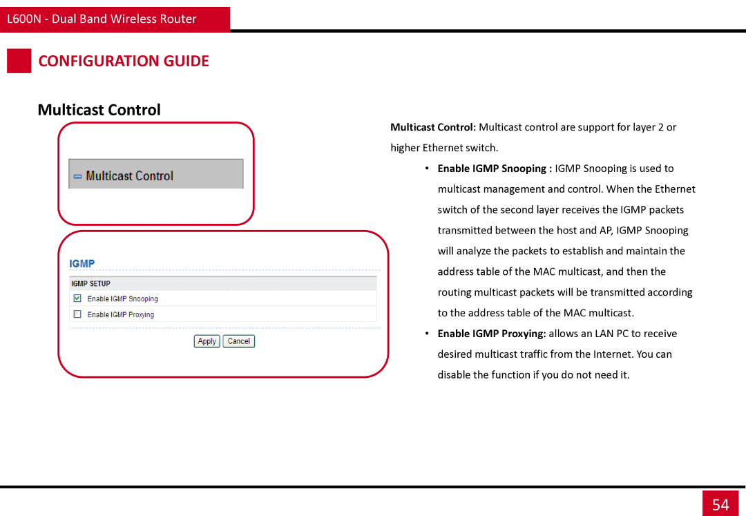 Rosewill L600N manual Multicast Control 