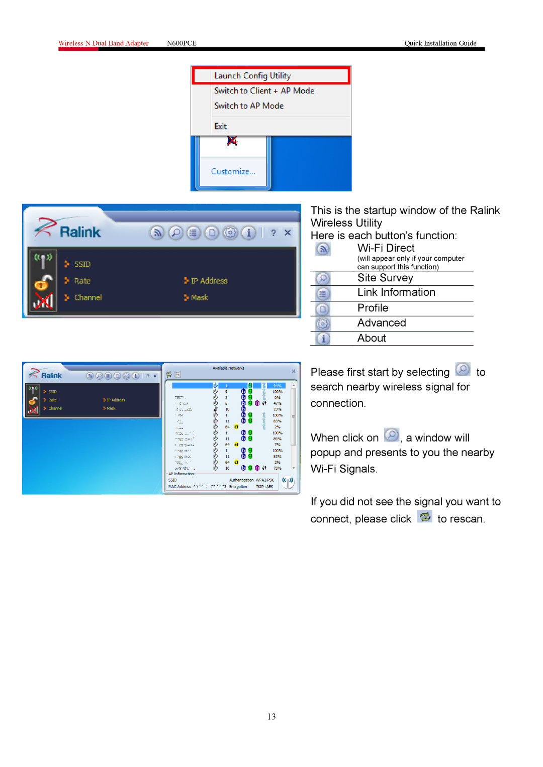 Rosewill N600PCE manual Will appear only if your computer can support this function 