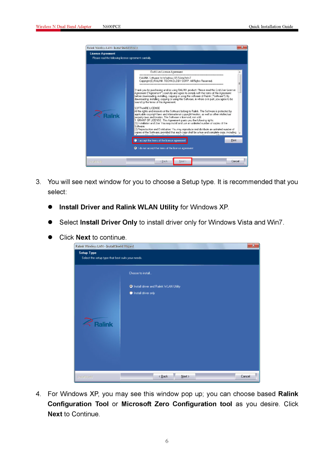 Rosewill N600PCE manual  Install Driver and Ralink Wlan Utility for Windows XP 