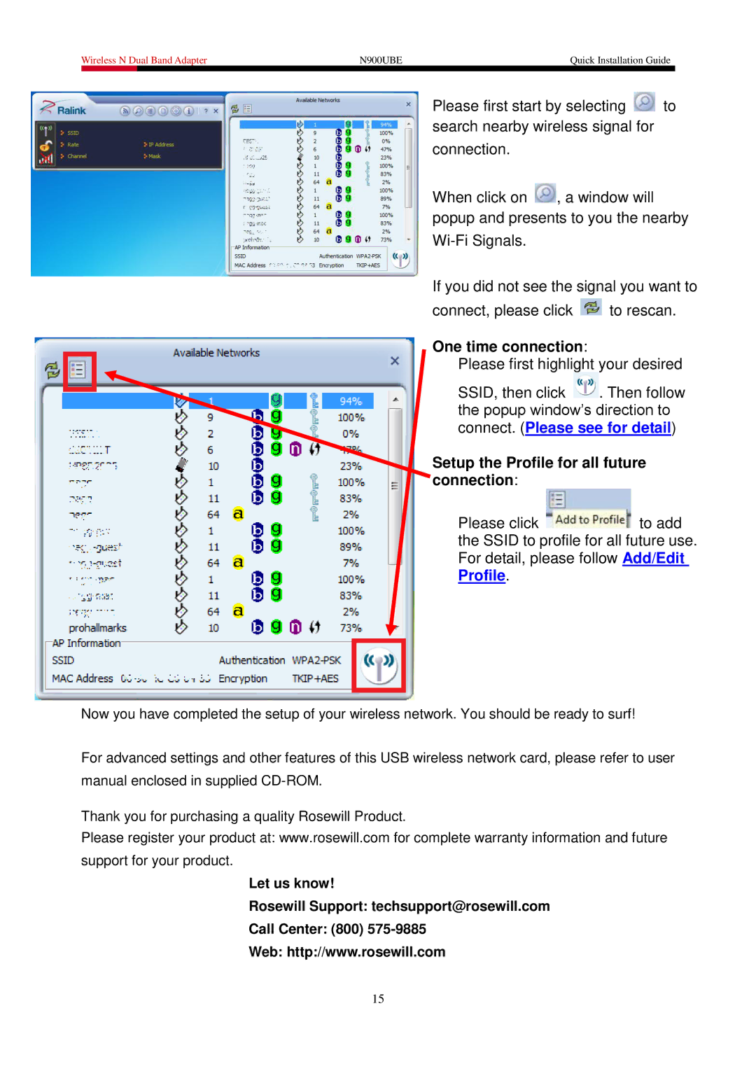 Rosewill N900UBE manual One time connection 