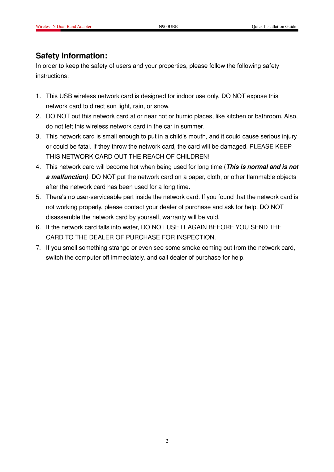 Rosewill N900UBE manual Safety Information 