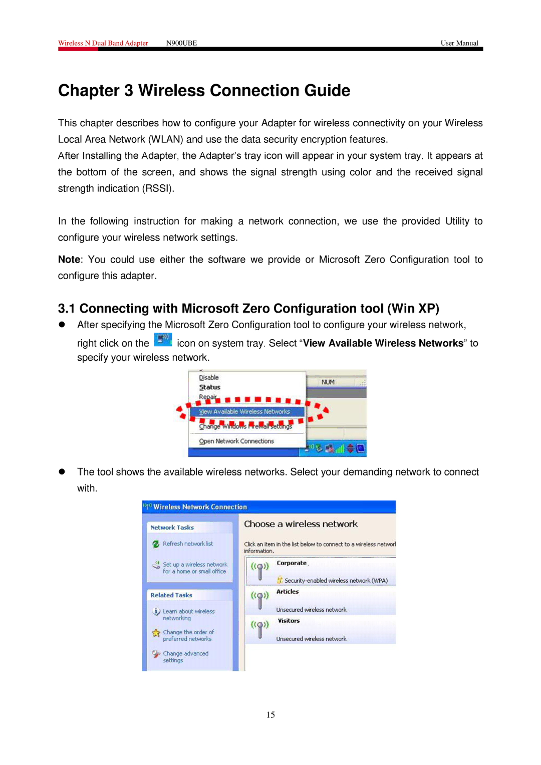 Rosewill N900UBE manual Wireless Connection Guide, Connecting with Microsoft Zero Configuration tool Win XP 