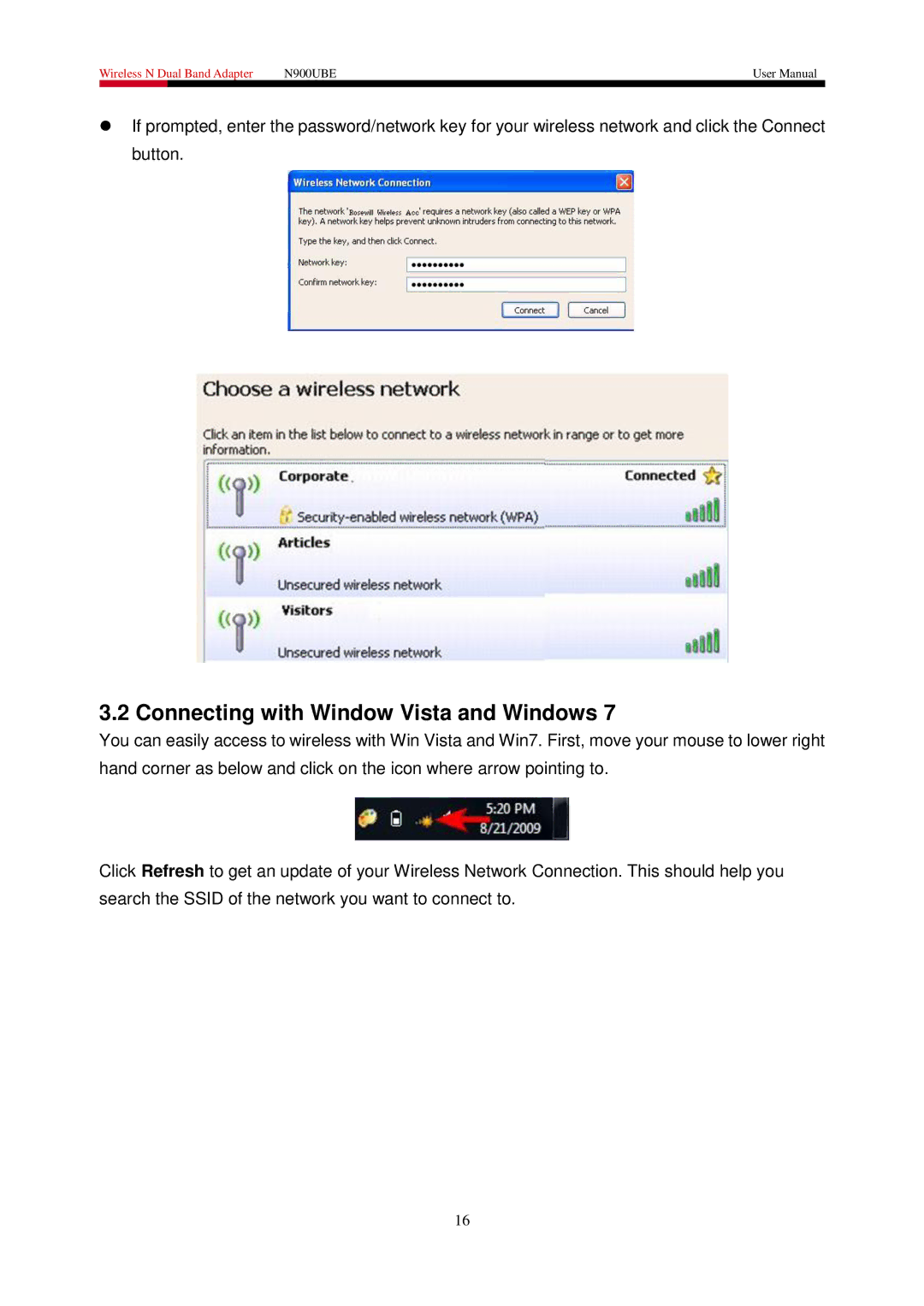 Rosewill N900UBE manual Connecting with Window Vista and Windows 