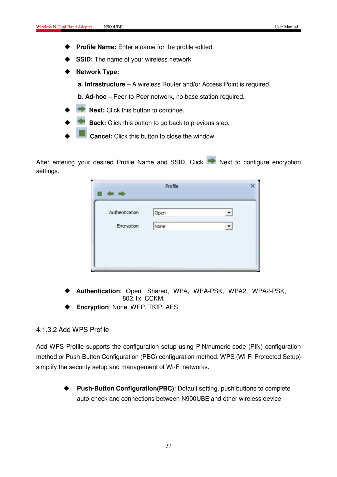 Rosewill N900UBE manual Add WPS Profile,  Network Type 