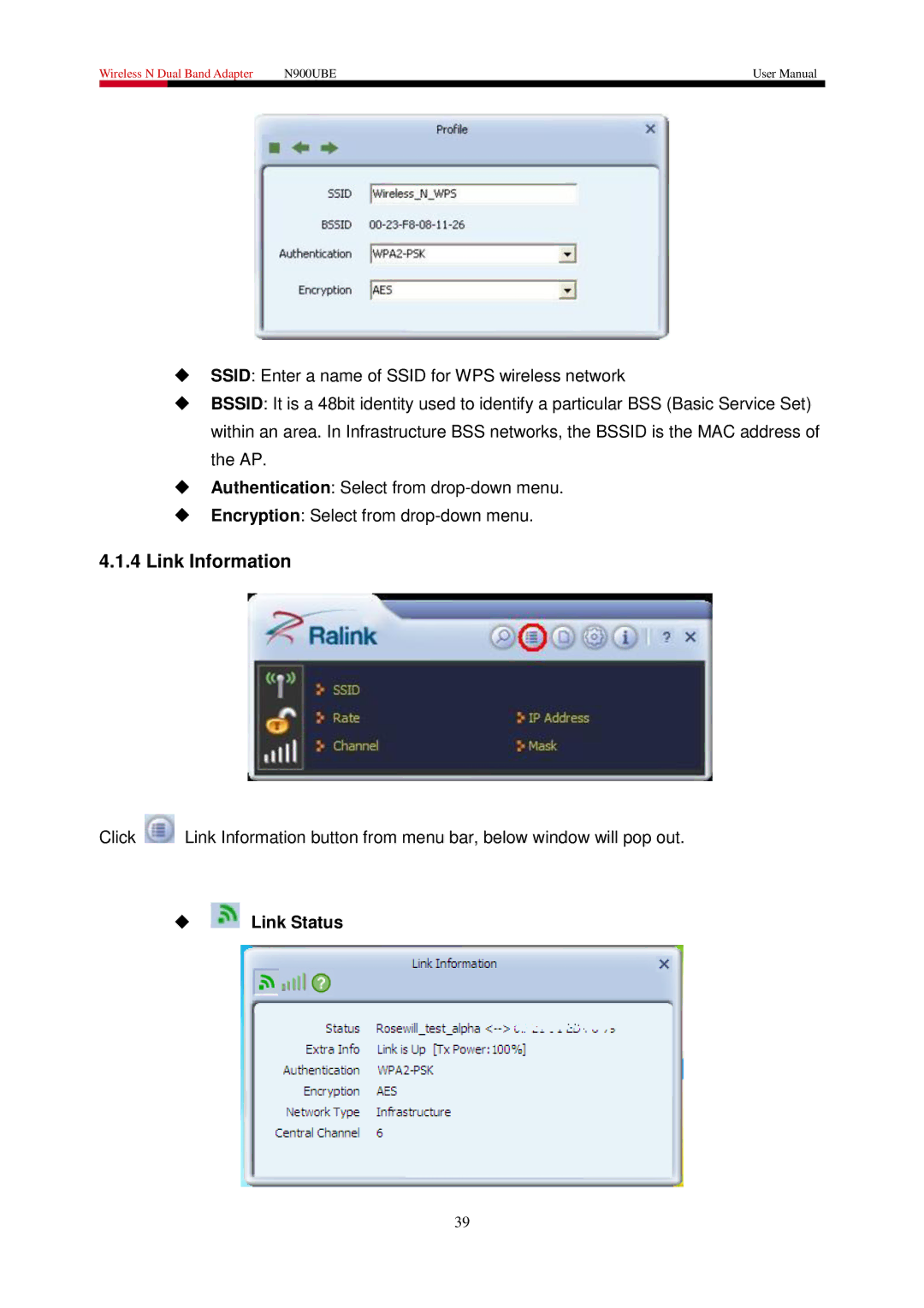 Rosewill N900UBE manual Link Information 