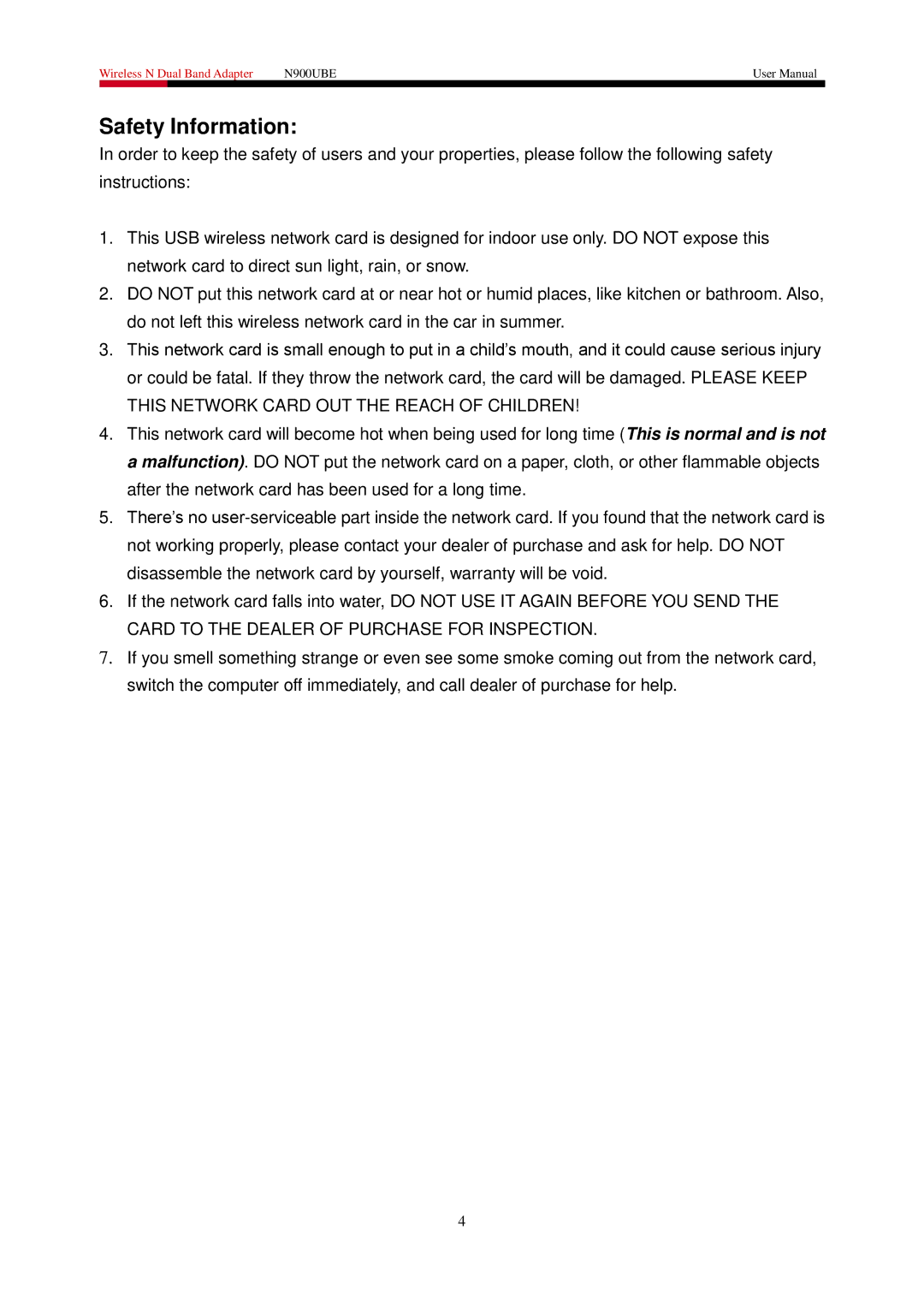 Rosewill N900UBE manual Safety Information 