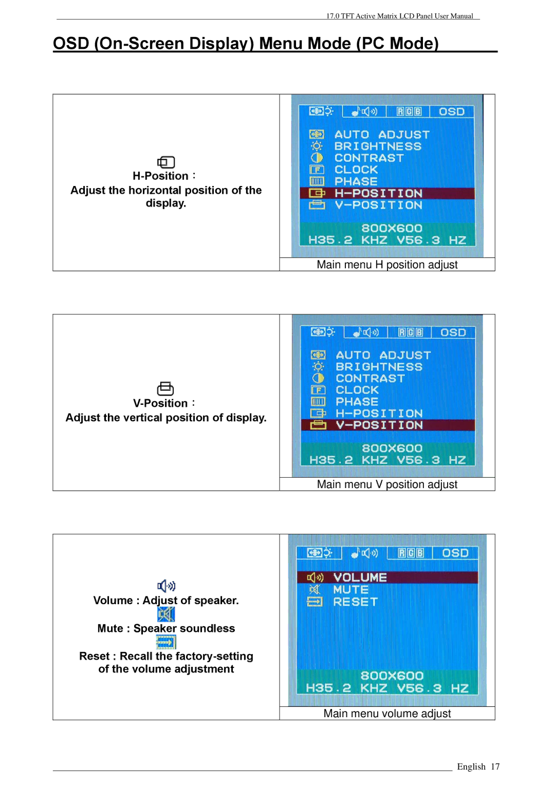 Rosewill PAA050F, LAD6019AB4 user manual Position： Adjust the horizontal position Display 