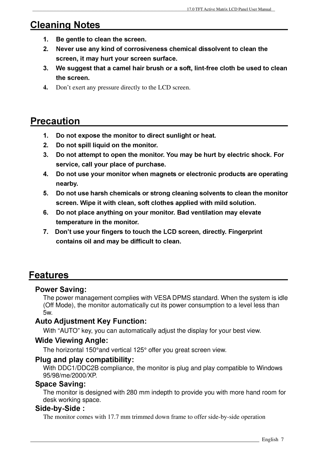 Rosewill PAA050F, LAD6019AB4 user manual Cleaning Notes, Precaution, Features 