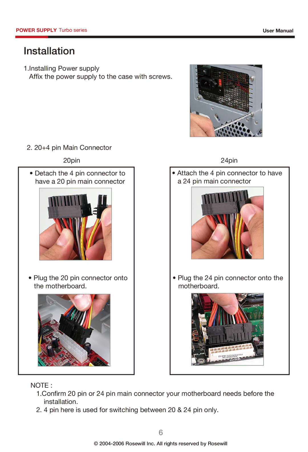 Rosewill Power Supply manual Installation 