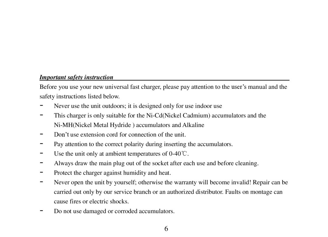 Rosewill R-BC-01 user manual Important safety instruction 