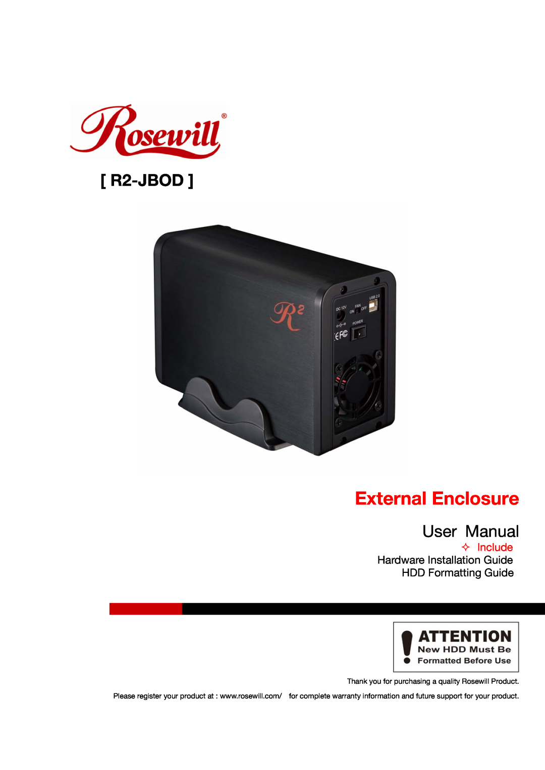 Rosewill R2-JBOD user manual User Manual, Thank you for purchasing a quality Rosewill Product, External Enclosure 