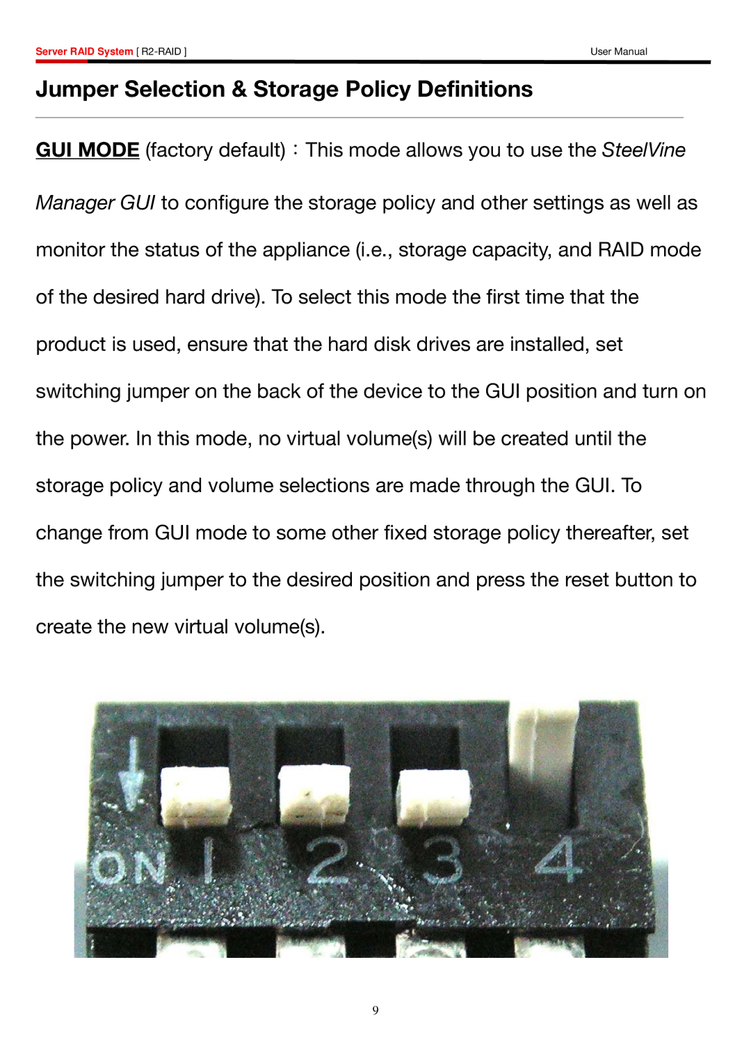 Rosewill R2-RAID user manual Jumper Selection & Storage Policy Definitions 