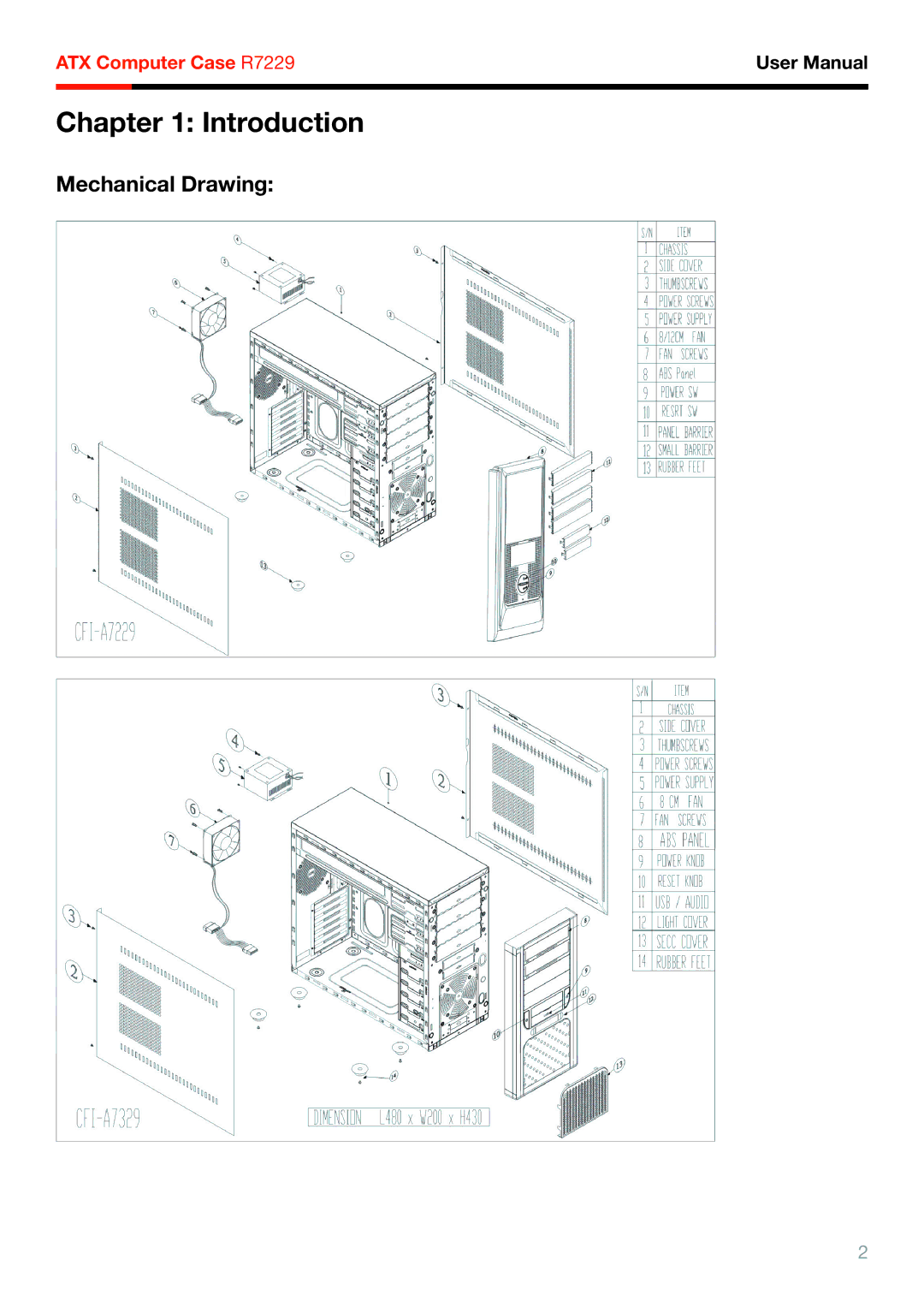 Rosewill R7229 manual Introduction, Mechanical Drawing 