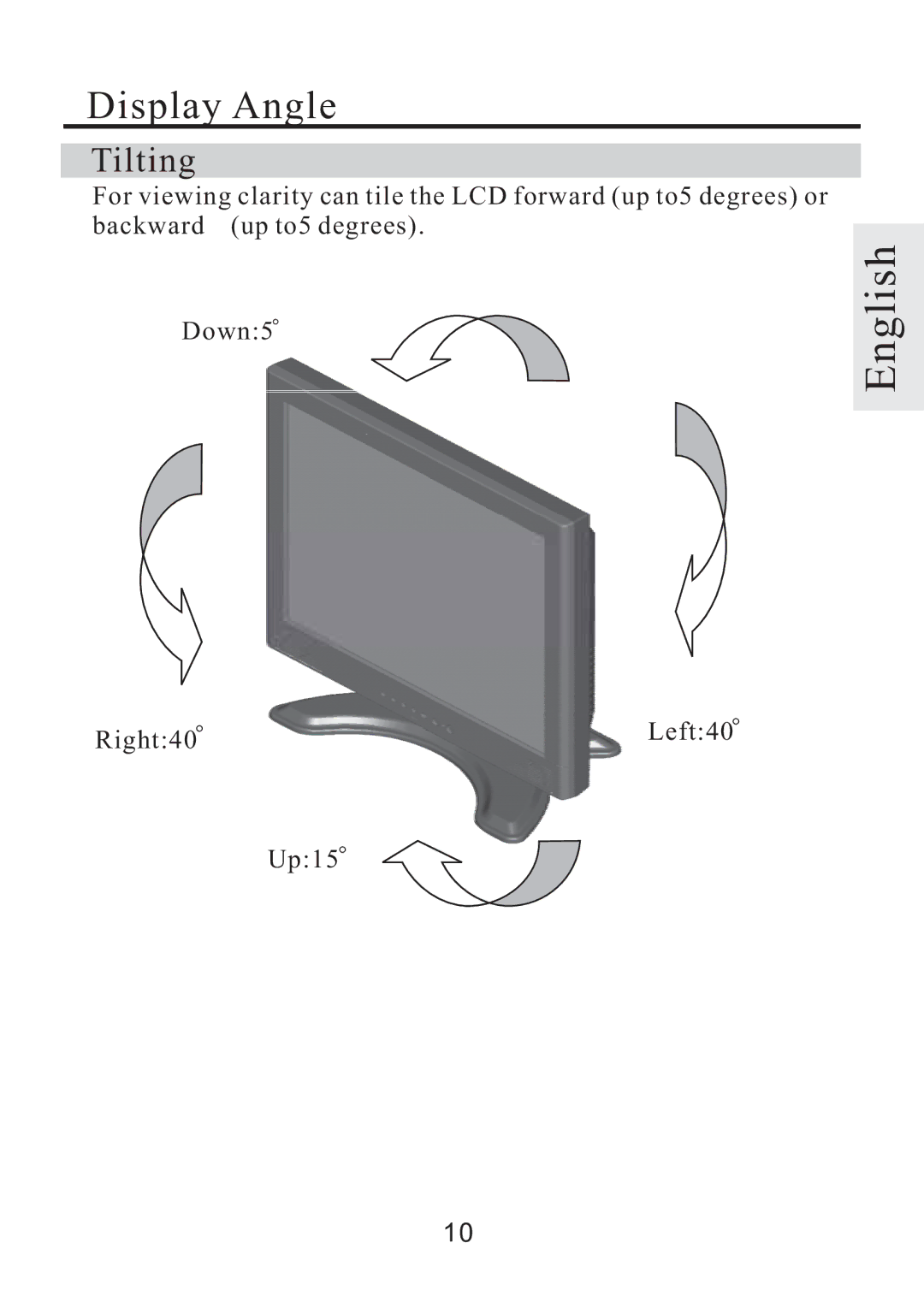 Rosewill R800N user manual Display Angle, Tilting 